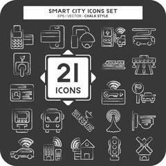 Icon Set Smart City. related to Technology symbol. chalk Style. simple design illustration