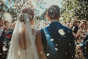Wedding Scene: Newlyweds Surrounded by Custom-Designed Confetti