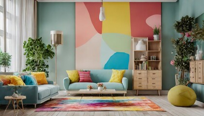 living room with colorful furniture
