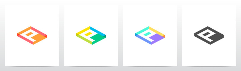 Isometric Rectangle Frame Hollow Initial Letter Logo Design P
