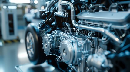 Fototapeta premium Detailed view of a hybrid car engine