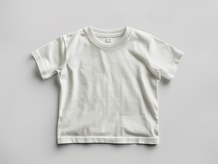 Kids tshirt mockup, Simple and elegant white t-shirt presented on a smooth gray background, ideal for showcasing minimalist fashion design.