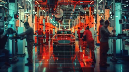 montage of workers from different stages of the car assembly process, emphasizing the diverse skills and contributions that bring a car to life. 
