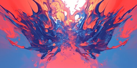 Red and Blue Symmetrical Abstract Liquid Background