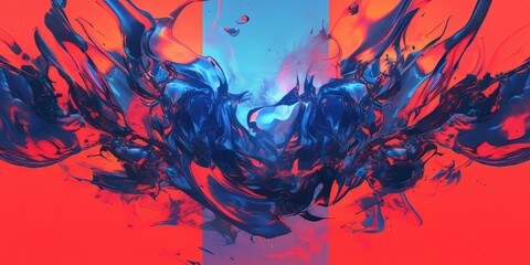 Red and Blue Symmetrical Abstract Liquid Background