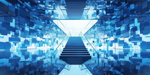 Blue Symmetrical Abstract Stairs