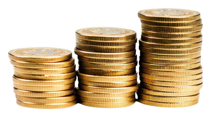 PNG Stack of golden bitcoins money white background investment.