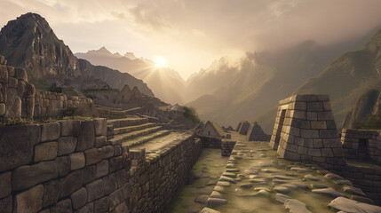 Early Light on Machu Picchu, Peru - obrazy, fototapety, plakaty