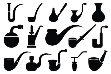 Set of Tobacco Pipe Icon black Silhouette Design with white Background and Vector Illustration