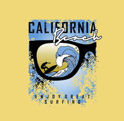Surfing Theme, Beach of California, idea for t-shirt design vector illustration.