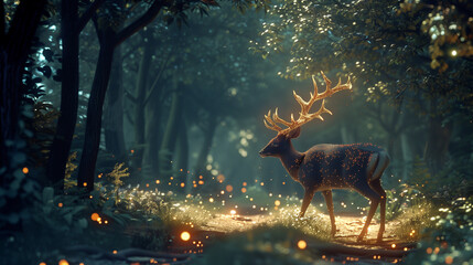 Mystical Deer Among Magical Trees