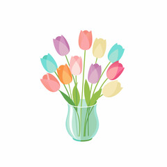 tulip Flower in Glass vases with blue water. Cute colorful flower icon collection. White background. Flat design