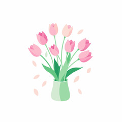 tulip Flower in Glass vases with blue water. Cute colorful flower icon collection. White background. Flat design