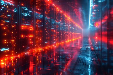Fototapeta premium An AI-powered cybersecurity system monitoring network traffic in a sleek, high-tech environment