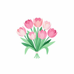 tulip Flower in Glass vases with blue water. Cute colorful flower icon collection. White background. Flat design