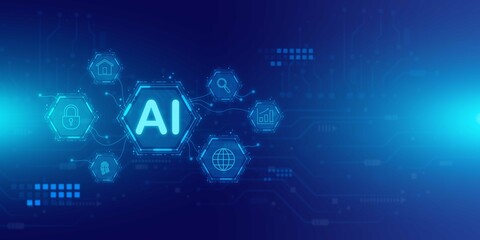 Artificial intelligence Ai self learning improving development problem solving solution tasks of future technology, ai graphics computer chip brain memory power, futuristic blue abstract background.