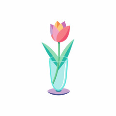 tulip Flower in Glass vases with blue water. Cute colorful flower icon collection. White background. Flat design