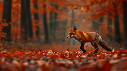 Red Fox Amidst Fall Foliage