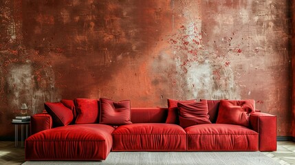 Urban Elegance: Red Modular Sofa Set in Loft Living Space