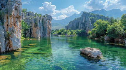  The most beautiful natural landscape in smaller areas of the world, S embellished with emerald...