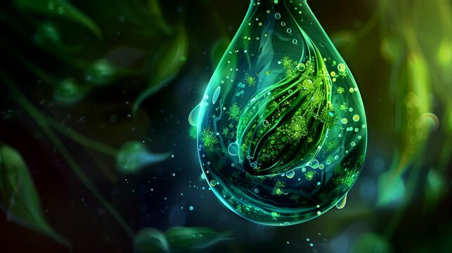 Microcosmic life within a dewdrop. Fantasy landscape anime or cartoon style, looping 4k video animation background