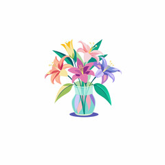 Lilies flower on the glass vase vector, isolated at white background