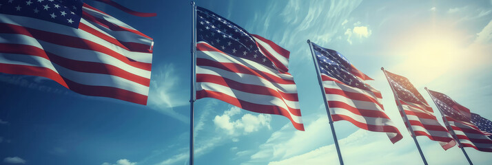 A row of American flags background