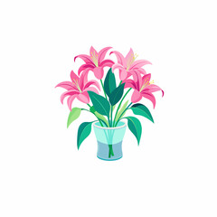 Lilies flower on the glass vase vector, isolated at white background