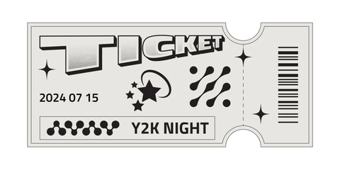 Trendy halftone collage. Retro party ticket template with futuristic elements. Y2k style design.
