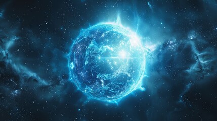Obraz premium Glowing blue cosmic orb representing advanced physics theories