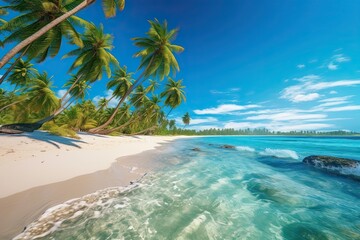 Beautiful stunning beach summer concept with chair white sand and blue skies