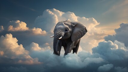 Adorable baby elephant slumbering on clouds