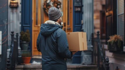 A delivery worker carries parcels to the door. Generative Ai