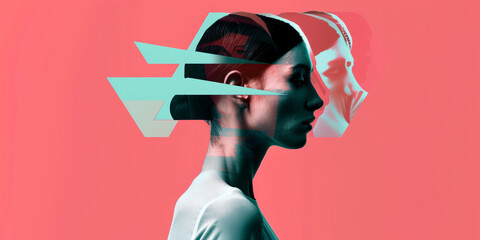 Surreal Double Exposure Portrait with Arrows and Red-Cyan Color Effect
