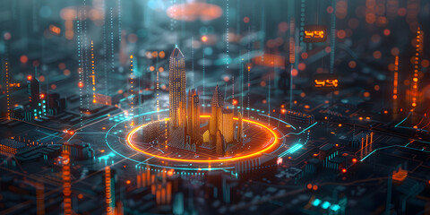Metropolis Night Time Of Atomic Energy In Futuristic Cyberpunk World 3d Art Illustration 