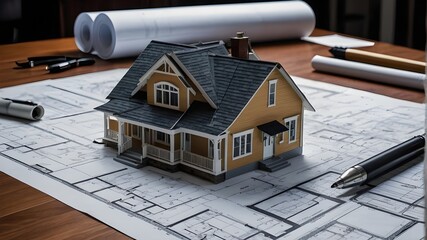 Plans for home and residential inspections placed atop a table. Extremely Realistic