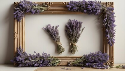 Create an antique frame adorned with dried lavende upscaled 3
