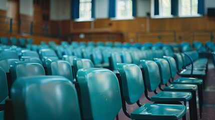 Empty Classroom with Lecture Armchairs - Interior of School or College Setting, Education Concept