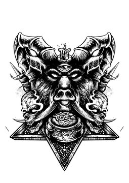 head pig dark art for horror merchandise of band or brand death metal, hardcore or ocultism