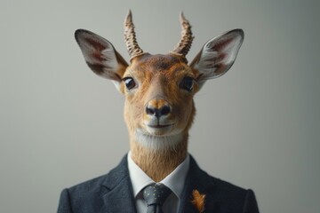 A Dik-dikin a sharp business suit, poised and dignified, isolated against a stark white background, AI Generative