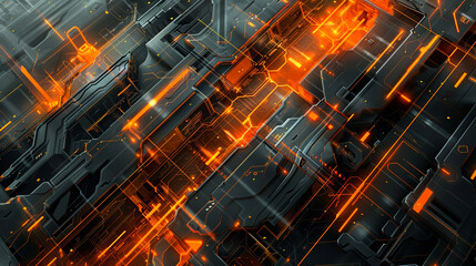 Orange and Gray Abstract Tech-Themed Artwork