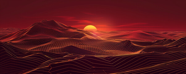 Sunset on Mars gradient from dusty red to dark chocolate in a planetary abstract wireframe otherworldly  bold