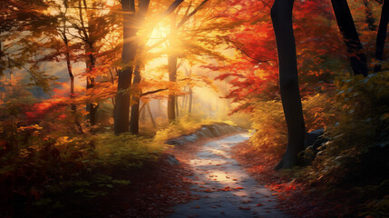 autumn forest in the morning