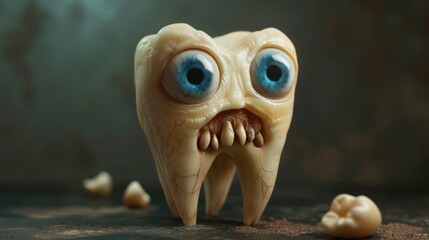 photorealistic one eyed tooth fiend in a shape of a molar tooth, AI Generative