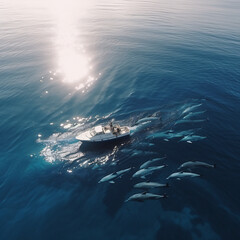 Fototapeta premium boat on the sea drone view