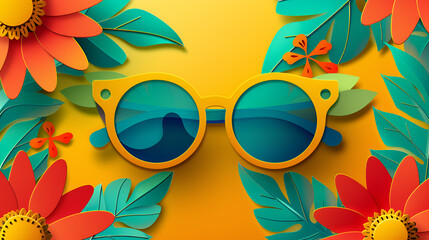 Funny paper cut cute sunglass with flowers