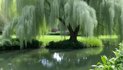 A serene pond surrounded by weeping willows upscaled 4