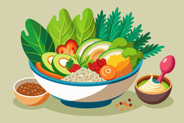 Healthy Vegetarian Bowl. Vector flat cartoon illustration