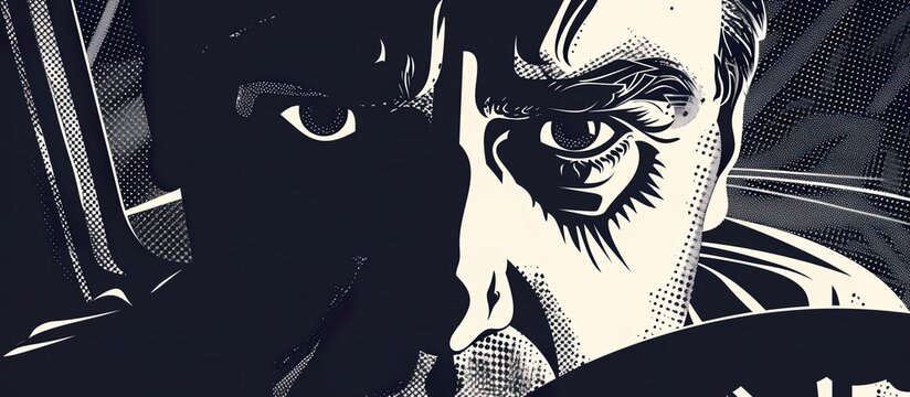 face of angry car driver, silhouette, in style of halftone print