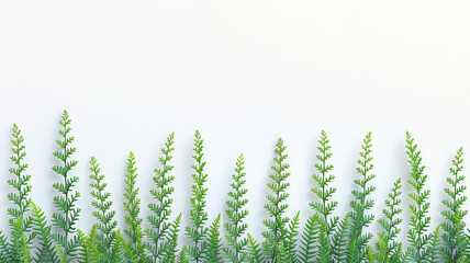 A long line of green plants with a white background